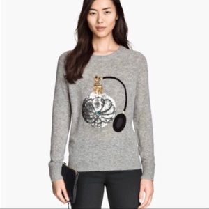 H&M | Gray Sequin Perfume Bottle Sweater